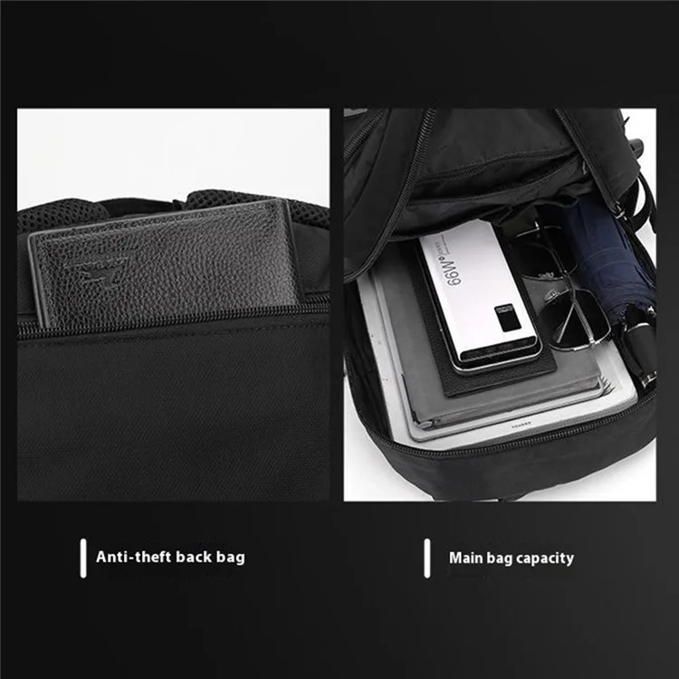 WEPOWER 2329 Zaino Casual Impermeabile in Nylon Traspirante per Uomo per Laptop da 14 Pollici - Nero