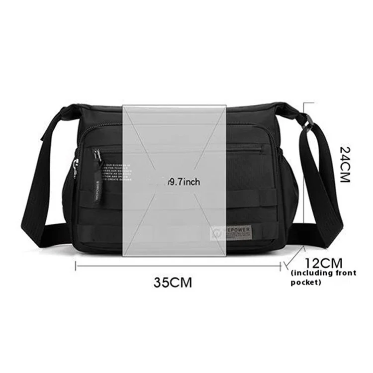 WEPOWER 2323 Men Business Commute Nylon Crossbody Bag Outdoor Casual Travel Shoulder Sling Pack - Black