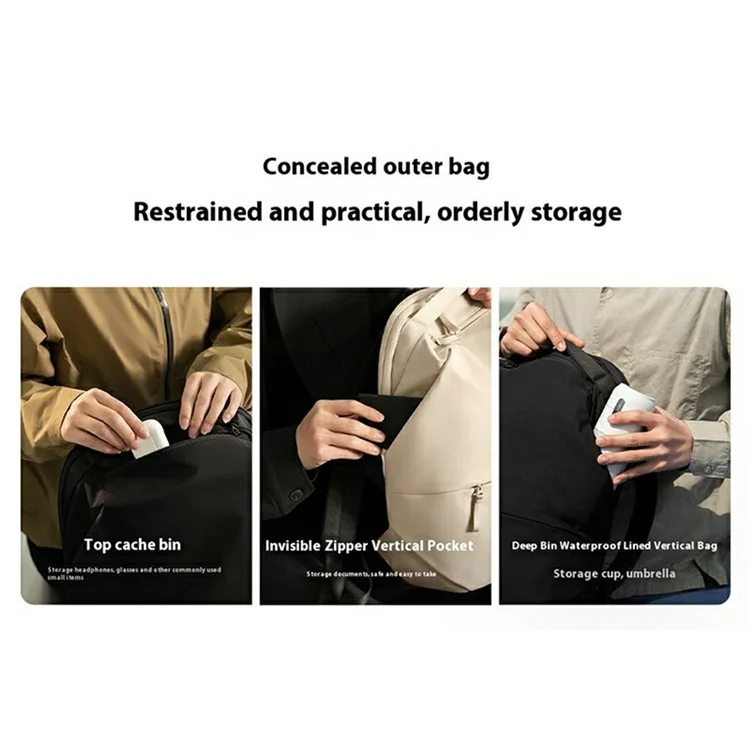 XIAOMI MIJIA Sac à dos élégant pour navetteurs de 17,3 L pour ordinateur portable de 15,6 pouces, grande capacité - Kaki clair