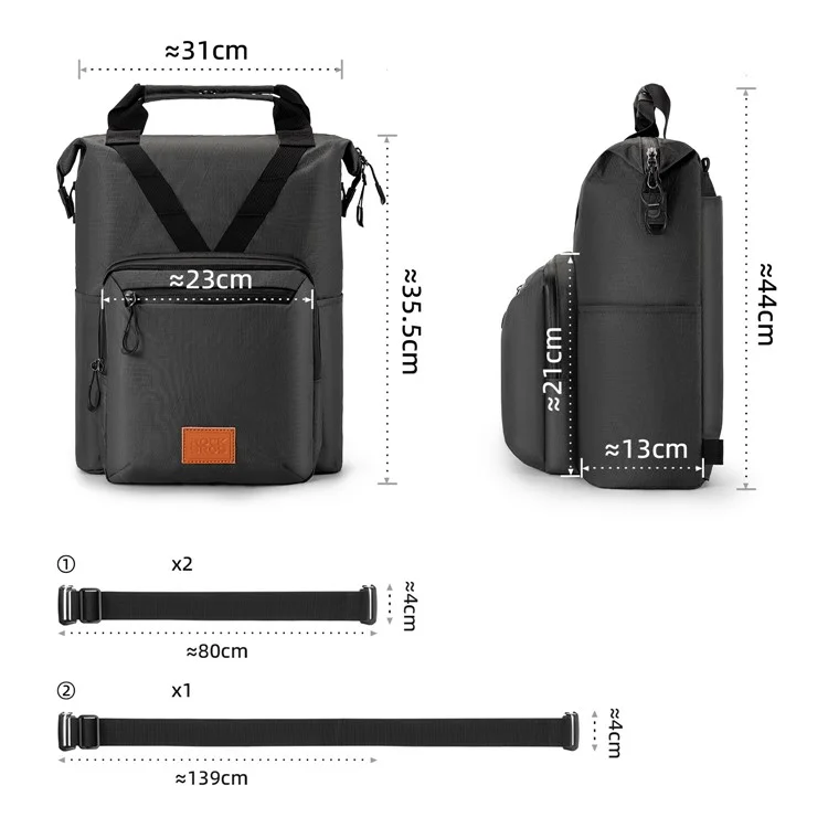 ROCKBROS 30110072 / H43 Sacoche pour vélo pliant Brompton Sac à dos de cyclisme Sacoche de voyage extérieur Grand et petit ensemble - Noir