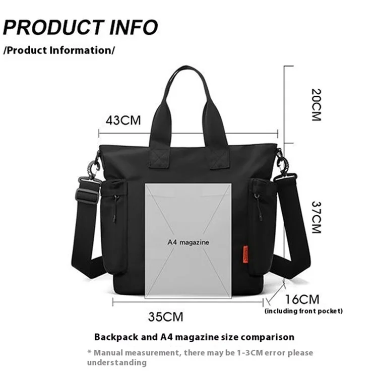 WEPOWER 870 Lässige Reisetasche Leichte wasserdichte Nylon-Umhängetasche - Schwarz