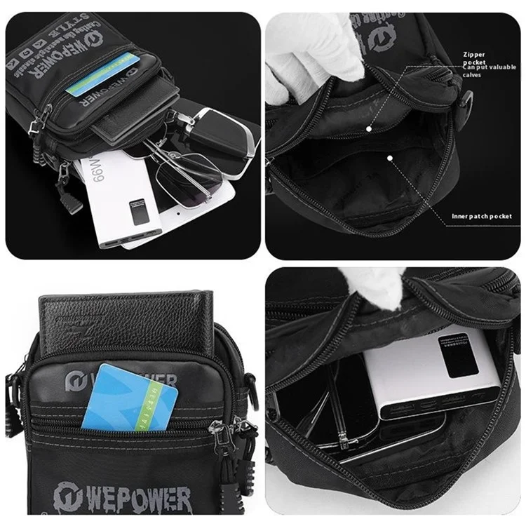 WEPOWER 3106 Men Fashion Nylon Shoulder Bag Outdoor Travel Crossbody Messenger Bag - Black