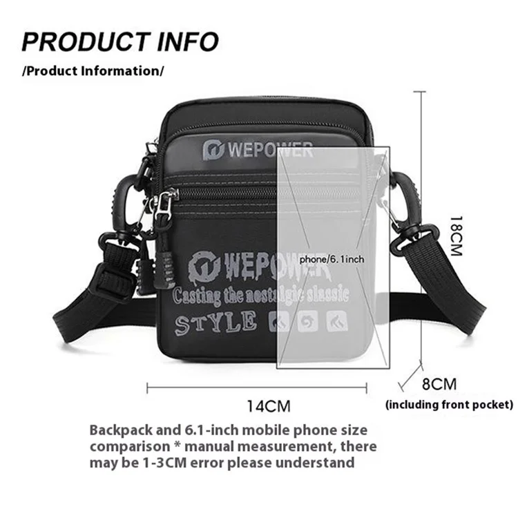 WEPOWER 3106 Men Fashion Nylon Shoulder Bag Outdoor Travel Crossbody Messenger Bag - Black