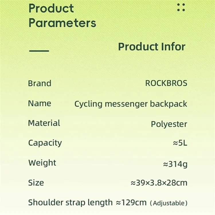 ROCKBROS H58 / 30170028001 Sac à bandoulière de cyclisme de 5 L à grande capacité, pliable pour vélo