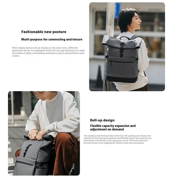 XIAOMI MIJIA 23L Casual Backpack Roll Top Design Multi Compartment Waterproof Polyester Daypack - Grey