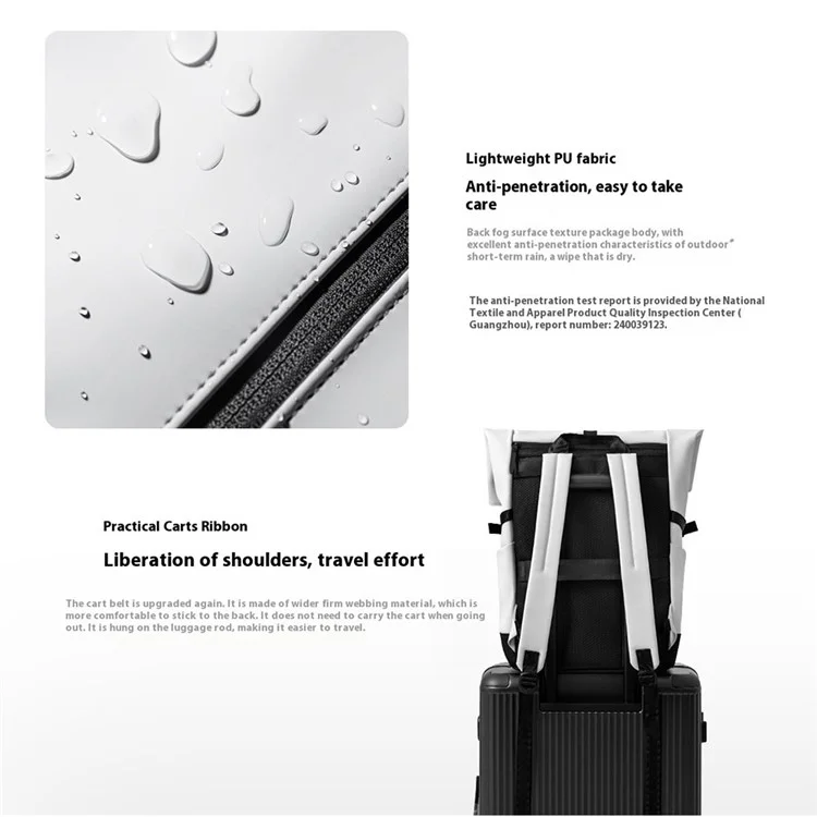 XIAOMI MIJIA 23L Casual Backpack Roll Top Design Multi Compartment Waterproof Polyester Daypack - Grey