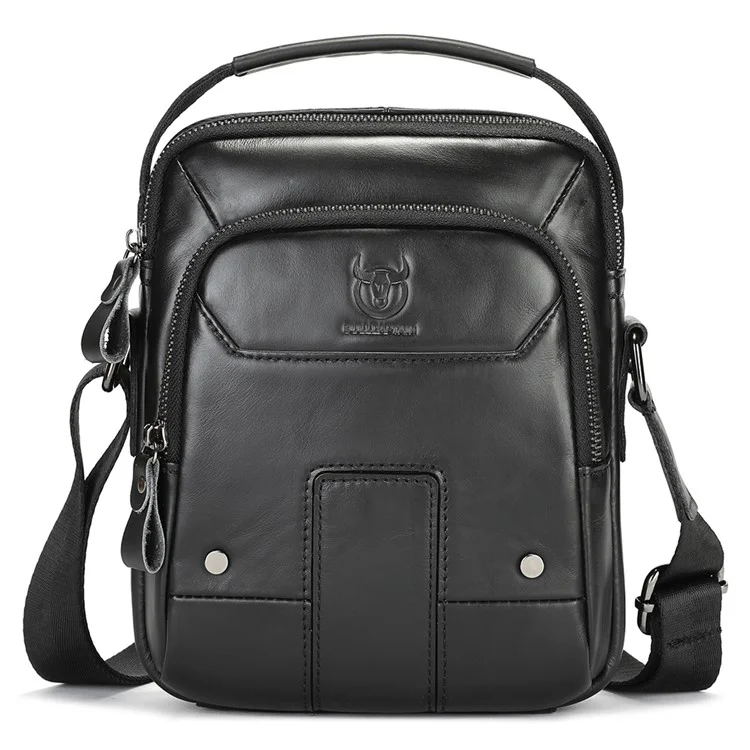 Bolsa Transversal Masculina BULLCAPTAIN 059 em Couro Legítimo de Primeira Qualidade, Multifuncional - Preto