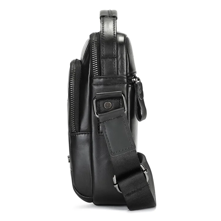 Bolsa Transversal Masculina BULLCAPTAIN 059 em Couro Legítimo de Primeira Qualidade, Multifuncional - Preto