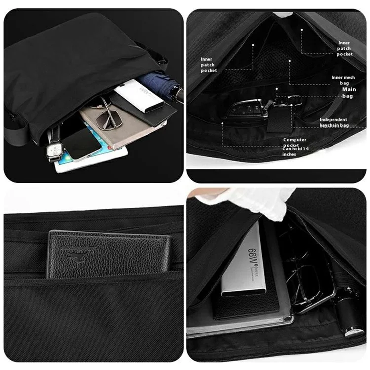 WEPOWER 2162 Travel Crossbody Bag Waterproof Nylon Men Commute Large Capacity Messenger Bag - Black