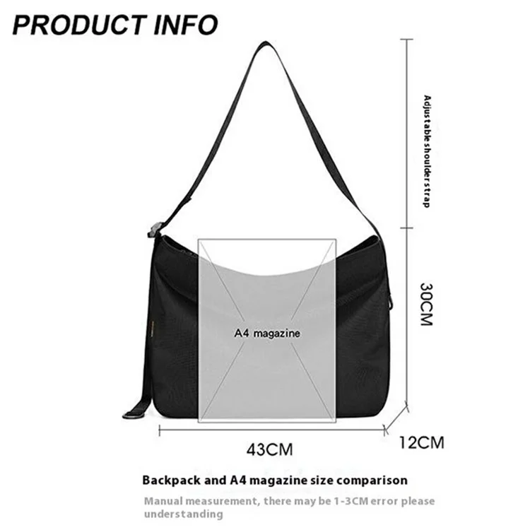 WEPOWER 2162 Travel Crossbody Bag Waterproof Nylon Men Commute Large Capacity Messenger Bag - Black