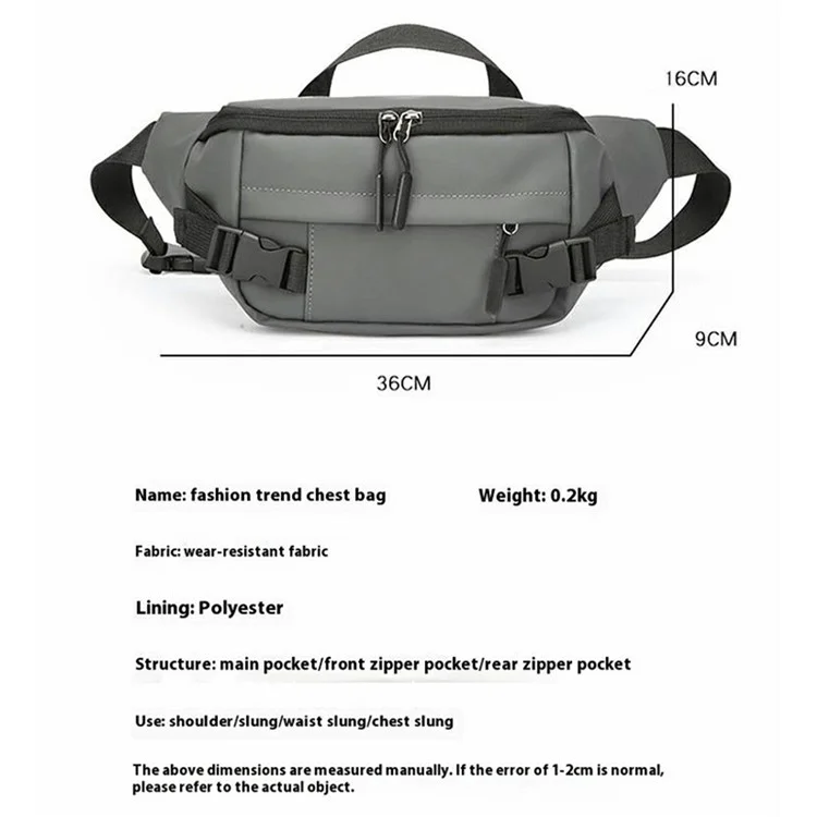 Bolsa Transversal Masculina Tiracolo Pochete Casual para Viagem e Uso Diário - Cinza Escuro
