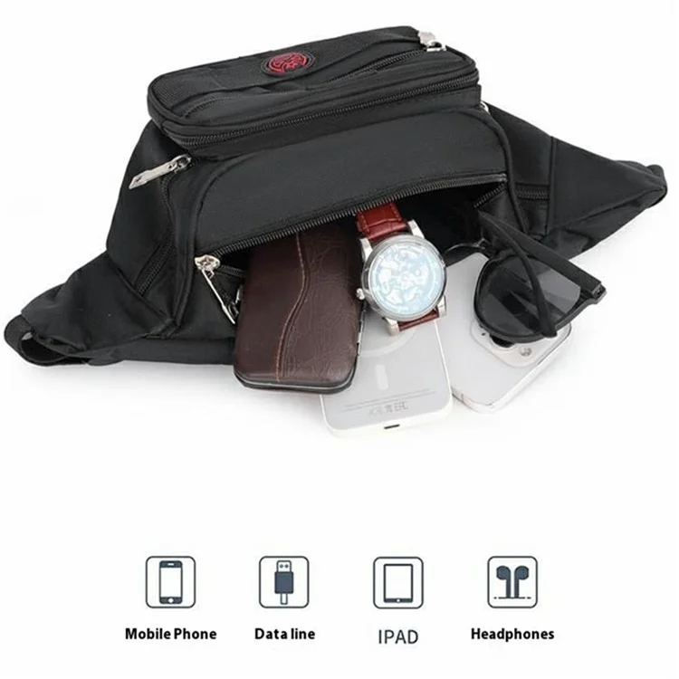 Waterproof Sports Waist Pack for Men Women Fanny Pack Crossbody Bags with Zipper Pockets - Black