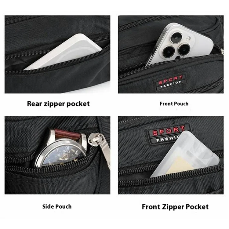 Waterproof Sports Waist Pack for Men Women Fanny Pack Crossbody Bags with Zipper Pockets - Black