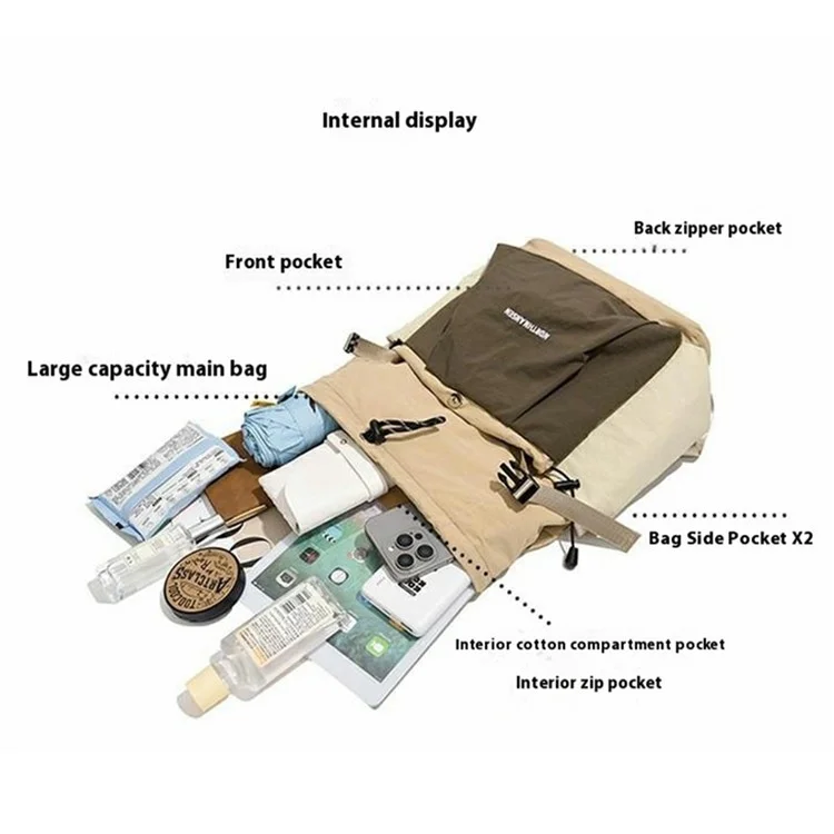 Outdoor Travel Backpack College Students Women Casual Lightweight Oxford Cloth Water Resistant Daypack - Khaki