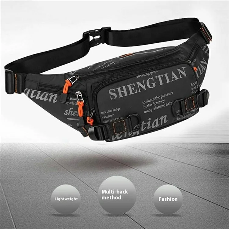 Bolsa de Cintura Masculina Moda Nylon Impermeável Transversal de Ombro Único Esportiva Pequena Pochete - Preto