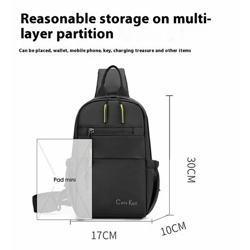 Men Chest Bag Casual Crossbody Bag Large Capacity Waterproof Single Shoulder Bag - Black