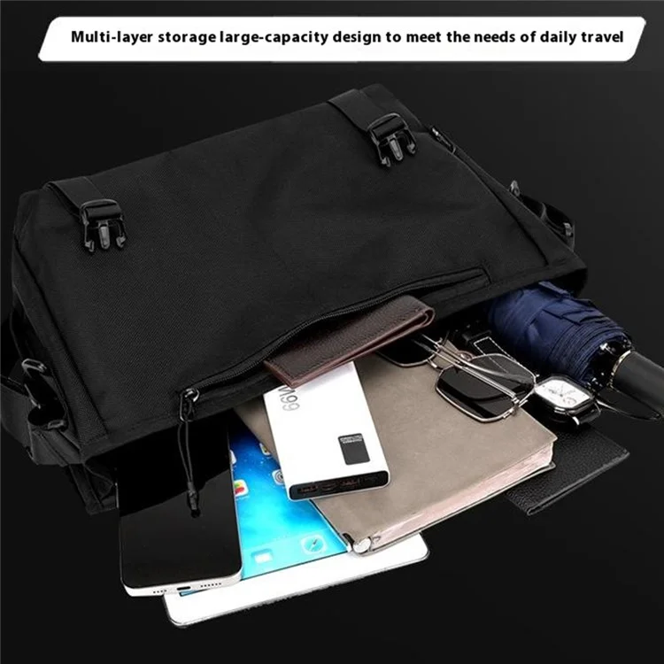 WEPOEWR 2163 Bolsa Mensageiro de Viagem à Prova d'Água em Nylon 1680D Transversal para Homens - Preto