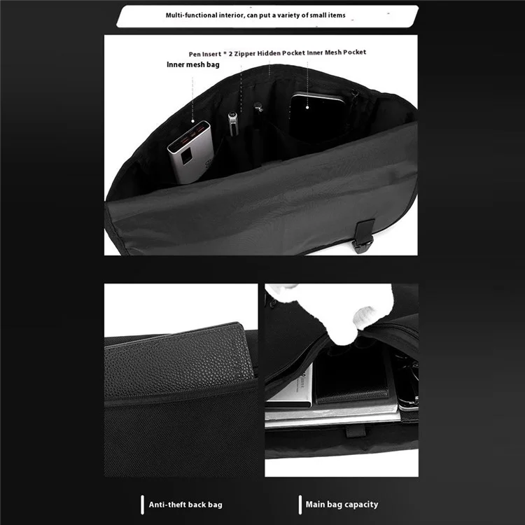 WEPOEWR 2163 Bolsa Mensageiro de Viagem à Prova d'Água em Nylon 1680D Transversal para Homens - Preto