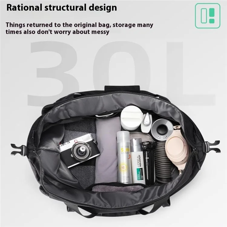 MARK RYDEN MR5045 30L Travel Duffle Large Capacity Oxford Fabric Dry Wet Separation Gym Bag - Black