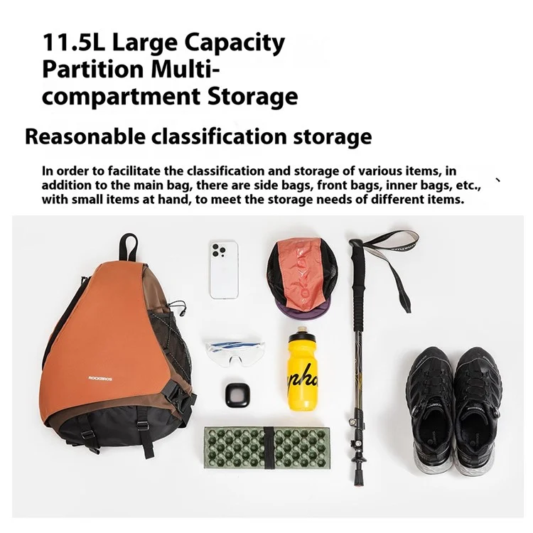 ROCKBROS 11,5L Bolsa Transversal Externa para Mochila de Ombro Único para Hiking, Ciclismo e Montanhismo, 30170032 H60 30170032001 - Laranja