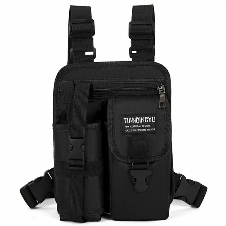 Borsa a tracolla casual da uomo in tessuto Oxford, con supporto per bottiglia d'acqua e tasca per telefono, per attività all'aperto - Nero