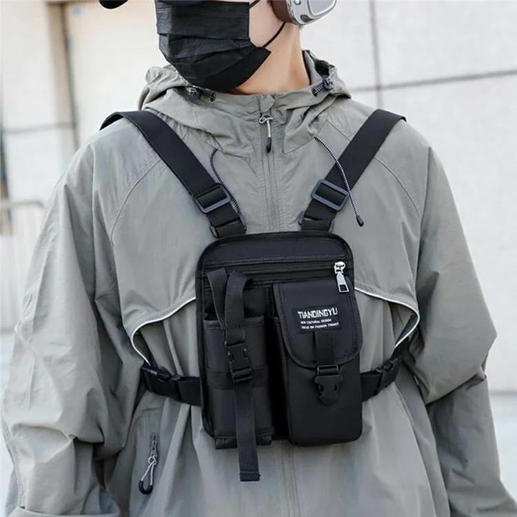 Borsa a tracolla casual da uomo in tessuto Oxford, con supporto per bottiglia d'acqua e tasca per telefono, per attività all'aperto - Nero