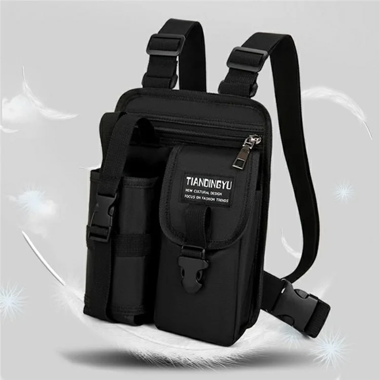 Borsa a tracolla casual da uomo in tessuto Oxford, con supporto per bottiglia d'acqua e tasca per telefono, per attività all'aperto - Nero