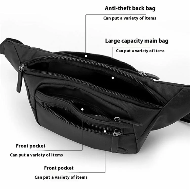 Borsa a Vita da Uomo Casual Outdoor Sport Borsa a Tracolla Monospalla Borsa Petto di Moda - Nero