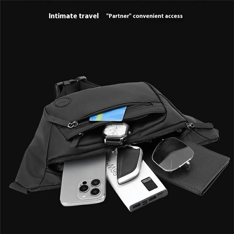 Borsa a Vita da Uomo Casual Outdoor Sport Borsa a Tracolla Monospalla Borsa Petto di Moda - Nero