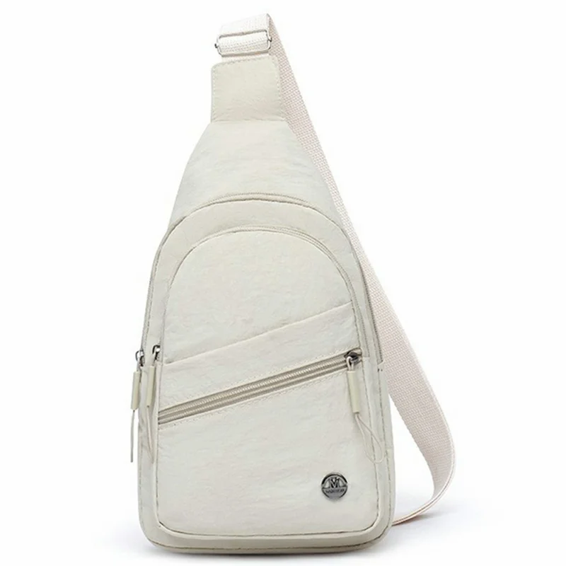 Sac à bandoulière léger de sport, sac de poitrine, sac à bretelle, double couche avec fermeture éclair diagonale - Beige
