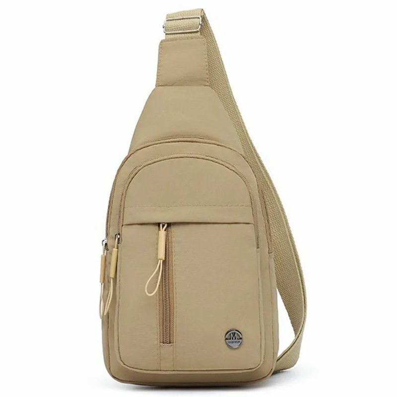 Lightweight Crossbody Bag Sports Chest Bag Sling Pack, Double Layer with Vertical Zipper - Khaki