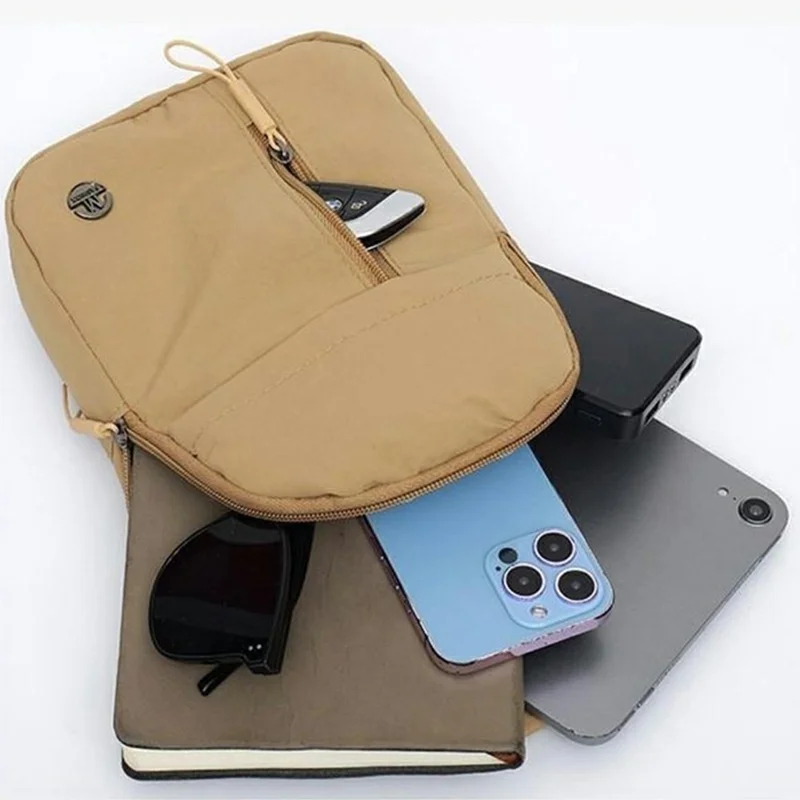 Lightweight Crossbody Bag Sports Chest Bag Sling Pack, Double Layer with Vertical Zipper - Khaki