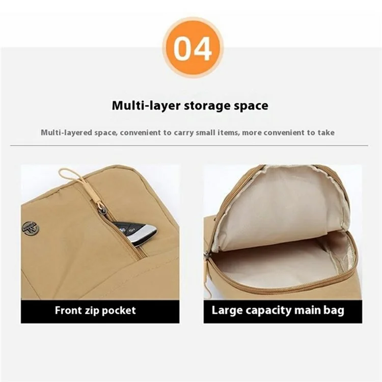 Lightweight Crossbody Bag Sports Chest Bag Sling Pack, Double Layer with Vertical Zipper - Khaki