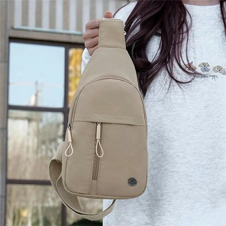 Lightweight Crossbody Bag Sports Chest Bag Sling Pack, Double Layer with Vertical Zipper - Khaki