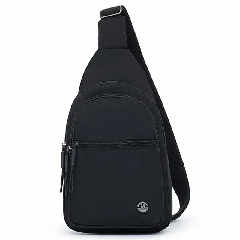 Lightweight Crossbody Bag Sports Chest Bag Sling Pack, Double Layer with Horizontal Zipper - Black