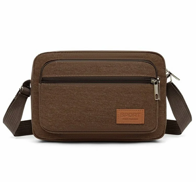 Bolsa Mensageira de Lona Masculina à Prova de Respingos Casual Transversal de Ombro - Estilo Horizontal / Marrom