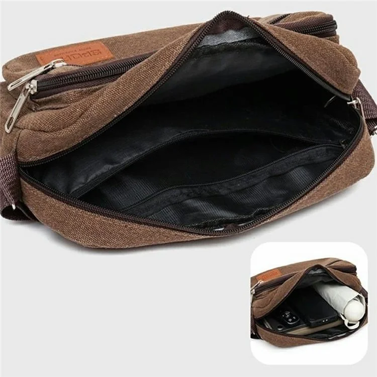 Bolsa Mensageira de Lona Masculina à Prova de Respingos Casual Transversal de Ombro - Estilo Horizontal / Marrom
