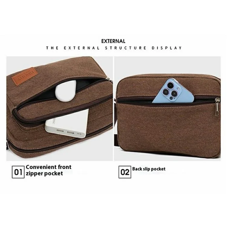 Bolsa Mensageira de Lona Masculina à Prova de Respingos Casual Transversal de Ombro - Estilo Horizontal / Marrom