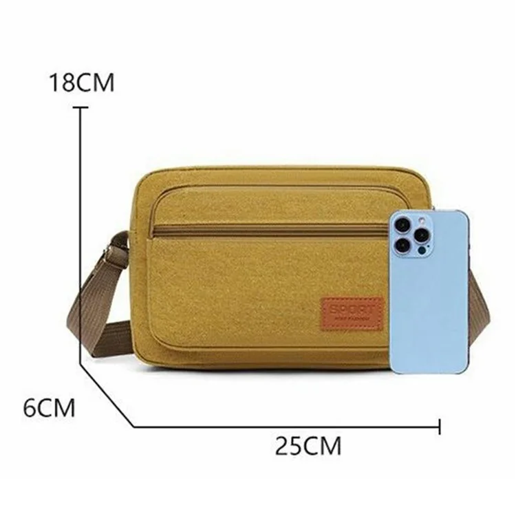 Bolsa Mensageira de Lona Masculina à Prova de Respingos Casual Transversal de Ombro - Estilo Horizontal / Marrom