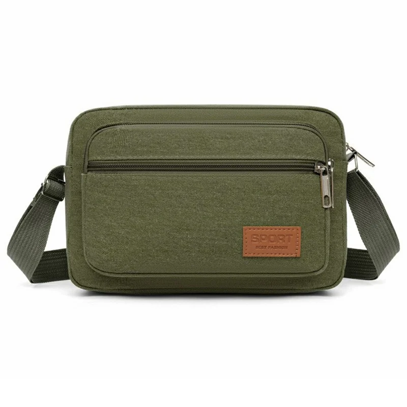 Men Canvas Messenger Bag Anti-splash Casual Single Shoulder Crossbody Bag - Horizontal Style / Army Green