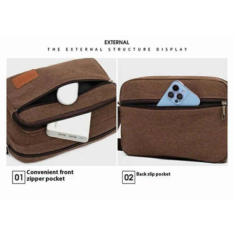 Men Canvas Messenger Bag Anti-splash Casual Single Shoulder Crossbody Bag - Horizontal Style / Army Green