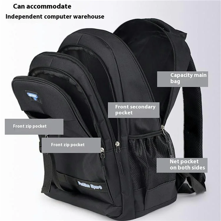 Mochila de Gran Capacidad de 20-35L para Hombre, Tela Oxford, para Viajes de Negocios, Portátil y Uso Diario Casual - Negro