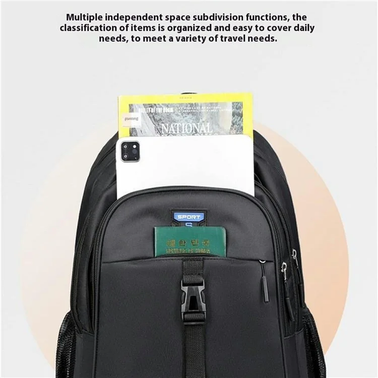 Mochila de Gran Capacidad de 20-35L para Hombre, Tela Oxford, para Viajes de Negocios, Portátil y Uso Diario Casual - Negro