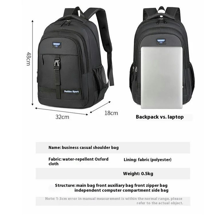 Mochila de Gran Capacidad de 20-35L para Hombre, Tela Oxford, para Viajes de Negocios, Portátil y Uso Diario Casual - Negro
