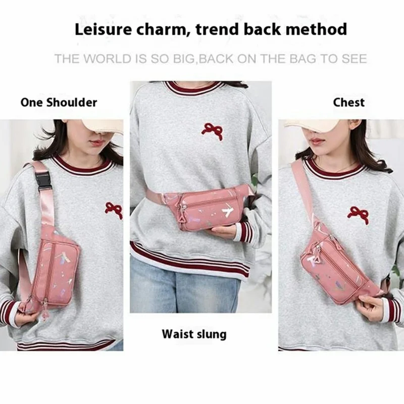 Letters Pattern Waterproof Women Sports Waist Pack Oxford Cloth Mini Phone Pouch Chest Bag - Pink