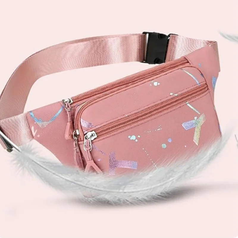 Letters Pattern Waterproof Women Sports Waist Pack Oxford Cloth Mini Phone Pouch Chest Bag - Pink