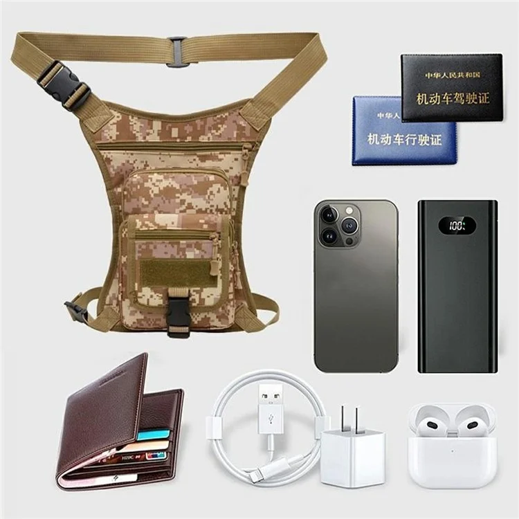 Outdoor Drop Leg Bag Multifunctional Riding Motorcycle Waist Pack Men Casual Crossbody Bag - Camouflage Yellow