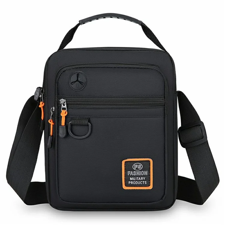Bolsa Masculina Transversal de Ombro Único em Tecido Oxford para Negócios e Casual - Zíper Horizontal / Preto