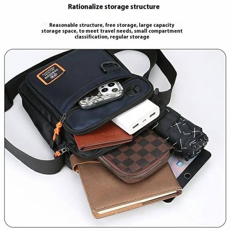 Bolsa Masculina Transversal de Ombro Único em Tecido Oxford para Negócios e Casual - Zíper Horizontal / Preto