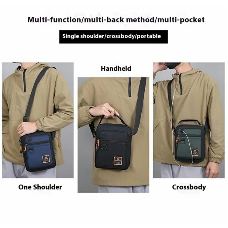 Bolsa Masculina Transversal de Ombro Único em Tecido Oxford para Negócios e Casual - Zíper Horizontal / Preto